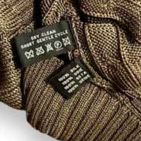SOLDRalph Lauren Black Label 100% Silk Cable Knit V Neck Sweater, Military Green - Picture 12 of 14